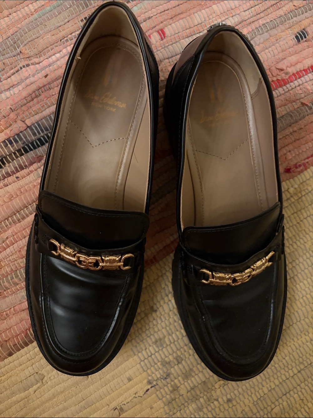 Sam Edelman Black Leather Loafer with Gold Bit